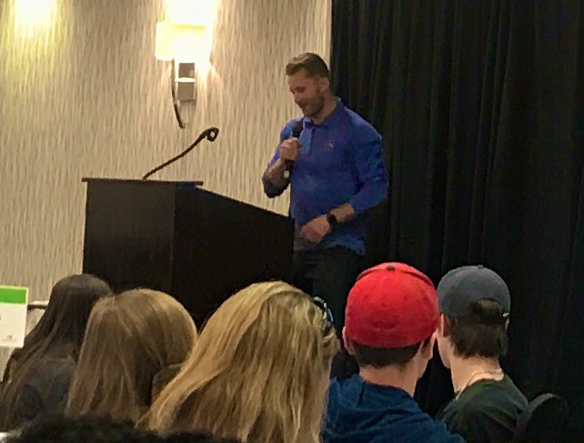 WWTravelMag's tweet photo. Listening to Brady Leman, Olympic gold medallist in freestyle skiing talking to high school students about being brave in their career choices. #inspiring #jasawoc #rbccanada @JASouthAlberta @RBCCareers @Lemanracing https://t.co/9hjvlCjzk5