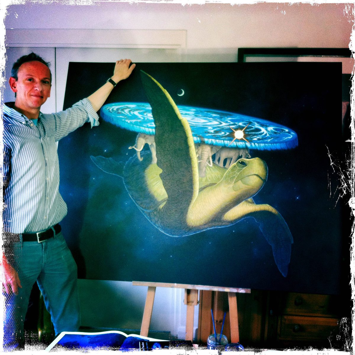 PaulKidby's tweet photo. Six years ago I finished this large scale painting of Great A'Tuin II, it now resides with a collector in Brussels.
#Discworld #illustration #GreatATuin https://t.co/Cfr8wprb7y