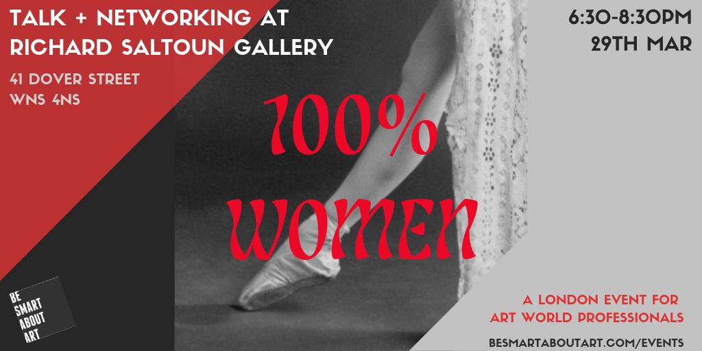 besmartaboutart's tweet photo. More tickets for this event have been released!
In March, @besmartaboutart are hosted by @richardsaltoungallery. 100% Women aims to protest the gender inequality that persists in the art world.
Book now:
https://t.co/XxJ5hIFXN1
#besmartaboutart #fridaynetworking https://t.co/77i6FQH5Ce