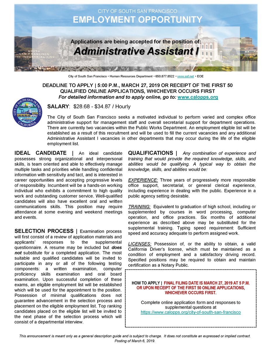 Ssf Public Works On Twitter Employment Opportunity The