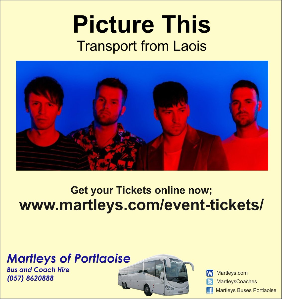 Good afternoon, @picturethis 

Could you please mention our Bus Service to your Concerts in Dublin to your Fans?

#Laois #Portlaoise #PictureThis #3Arena #ThreeArena