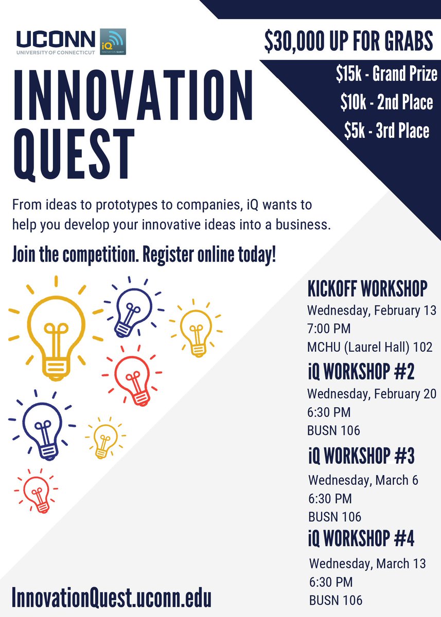 UConn_iQ's tweet photo. TONIGHT!!!
--------------------------------
Join us tonight (3/6) at 6:30pm in the School of Business 106 for Storrs iQ Workshop #3! We recommend attending at least 1 of the 4 sessions prior to submitting your application (3/26).

Sign-up below!

https://t.co/8DqkxGZcHx https://t.co/V6WYh5WyLj