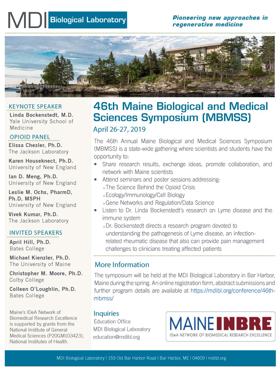 Mark your calendars for the 46th Maine Biological and Medical Sciences Symposium at <a href="/MDIBL/">MDI Biological Lab</a>!  More info coming soon!