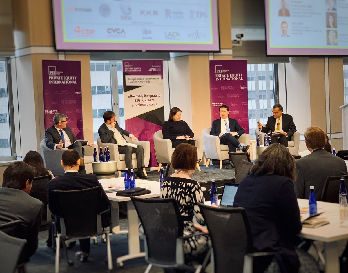 PEI_news's tweet photo. The last panel of #RIForum on stage to discuss how #ClimateChange is impacting #PrivateEquity investments. Speakers include USS Investment Management, NYC Mayor's Office of Pension & Investments, @CDP, @LightsmithGroup, and Emerging Energy & Environment Investment Group https://t.co/DdpH47WIrX