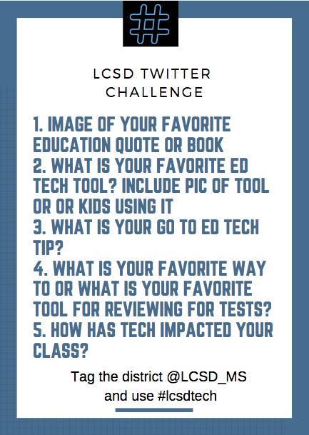 techie_teacher1's tweet photo. Hey PLN I am launching a twitter challenge for my teachers. I am trying to demonstrate the power of twitter in educaiton.  Feel free to join in if you want. @LCSD_MS #lcsdtech https://t.co/OSCdqfhg7K