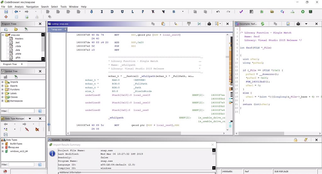 NishantParhi's tweet photo. I have used "Ghidra - processor modeling language(tool by the NSA)" for almost a day now. The results were as expected, extremely powerful. 
.
Using Ghidra I was able to fully reverse the compiled application(exe) to assembly in no time. Great tool by the NSA. https://t.co/sQUbK3b7LK