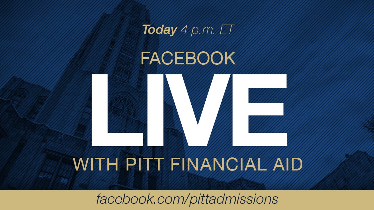 pittadmissions's tweet image. Hey, graduate students! Our financial aid team is going live on Facebook at 4 p.m. today to answer all your graduate financial aid questions. Check it out!