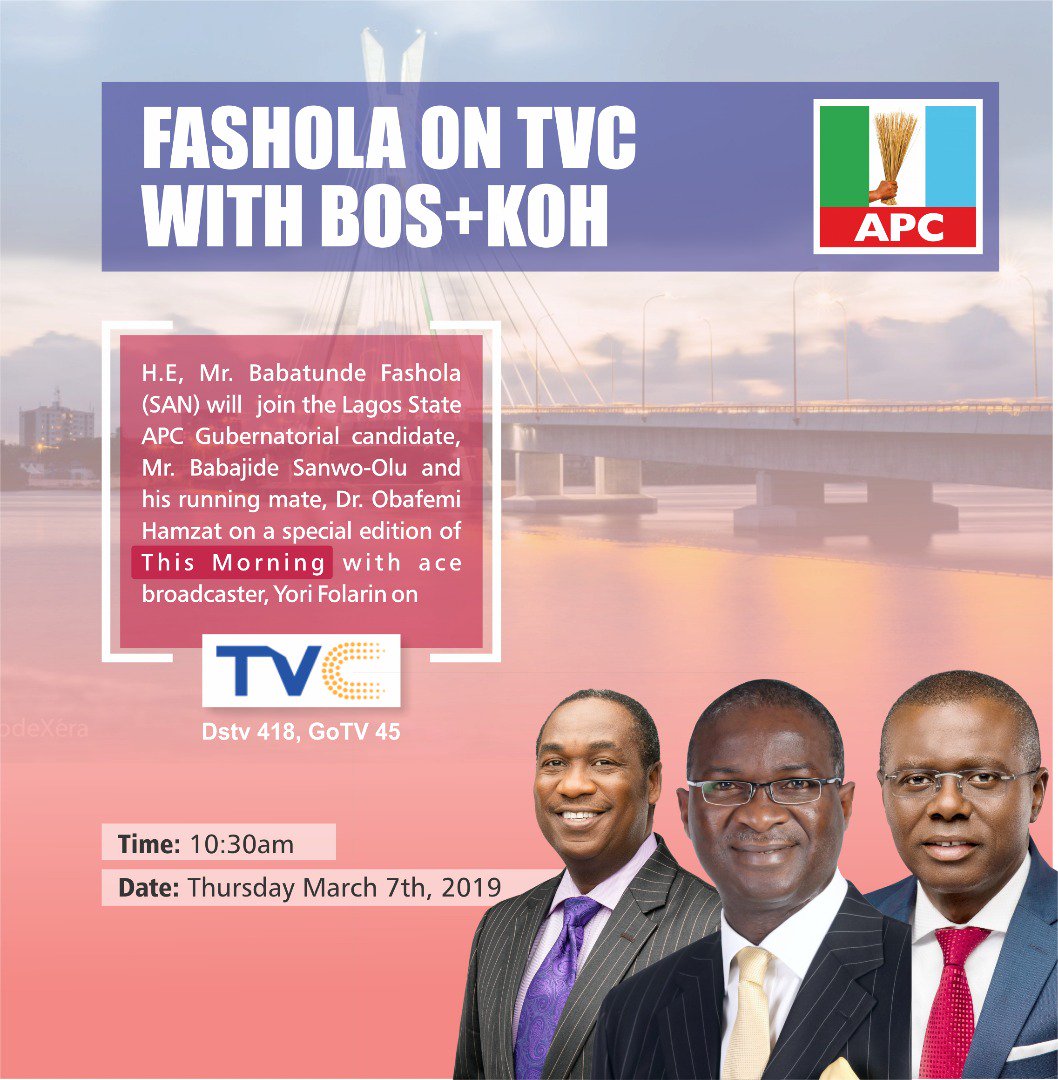 jidesanwoolu's tweet photo. So many great minds have made significant contributions to our campaign #ForAGreaterLagos. One particular person is Hon. Min @tundefashola, who is very passionate about Lagos.

@drobafemihamzat &amp; I will join him on @tvcnewsng tomorrow morning.

Do join us. 
 
#MyPVCForSanwoOlu https://t.co/5FZX4gOxOJ