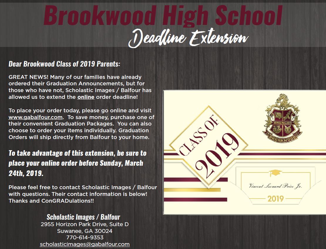 ONLINE ONLY The Graduation Announcement Order Deadline has been extended!!!! Families can still place orders through Sunday, March 24th online only.