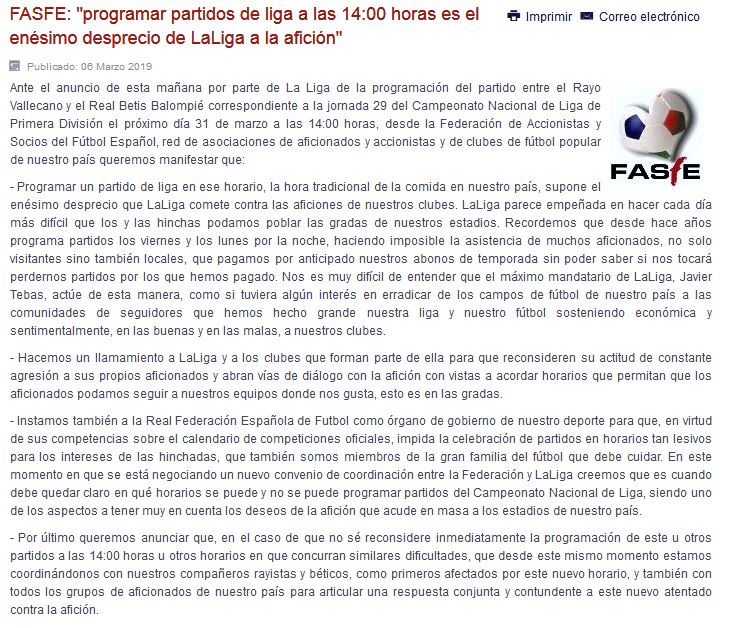 COMUNICADO👇👇👇
"Programar partidos de liga a las 14:00 horas es el enésimo desprecio de LaLiga a la afición"
fasfe.org/index.php/noti…
#RayoBetis #ElFútbolALaHoraDelFútbol #CambiemosElFútbol #LaLigaPisoteaTusDerechos