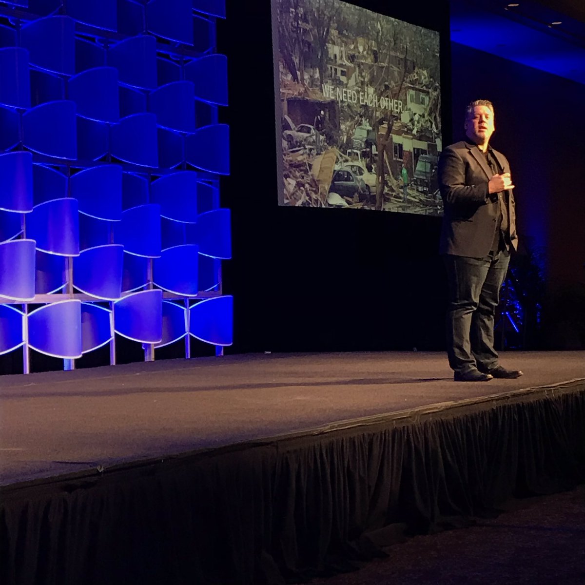 tornadosummit's tweet photo. Jason Jackson from @Walmart reminds us of a simple but powerful message: We need each other. #NTS2019 https://t.co/lv6To9Bgeh