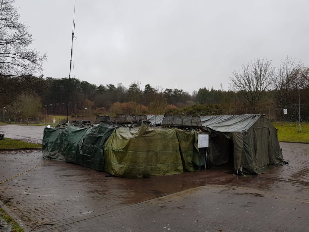 FirstFusiliers's tweet photo. Battlecraft at opposite ends of the spectrum: Y Coy introducing the ‘cam net’ to new Fusiliers, whilst the BGHQ runs out Main HQ. Both core skills for #ArmdInf warfighting excellence. 

#lethalandready #FusilierProfessionalism https://t.co/bBEVC9ld1c