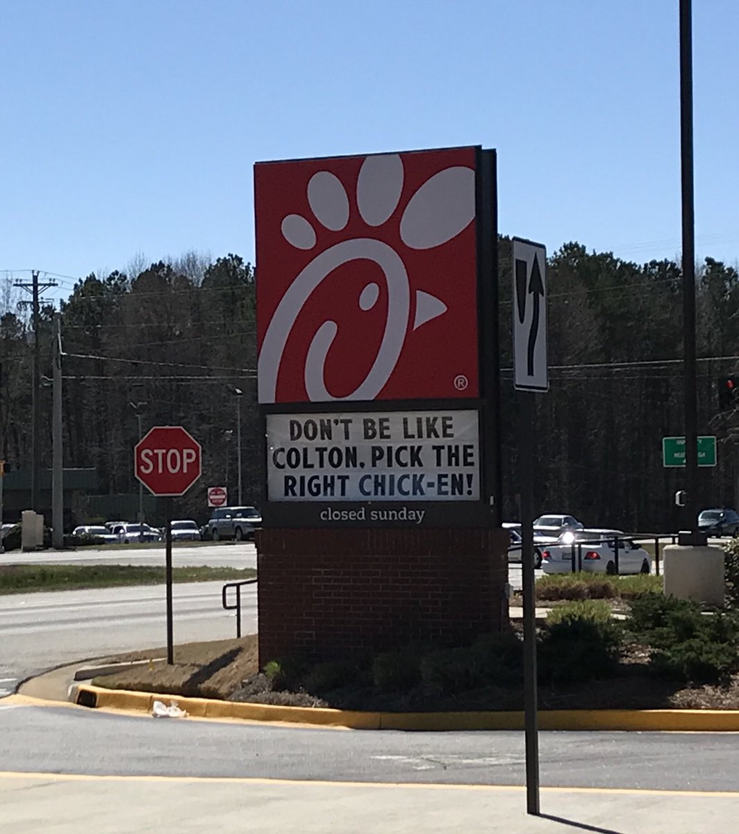 JodieJoHorton's tweet photo. Meanwhile at my local Chick-Fil-A @colton #TheBachelor #bachelornation #cfa https://t.co/BxRjgsj7Lf
