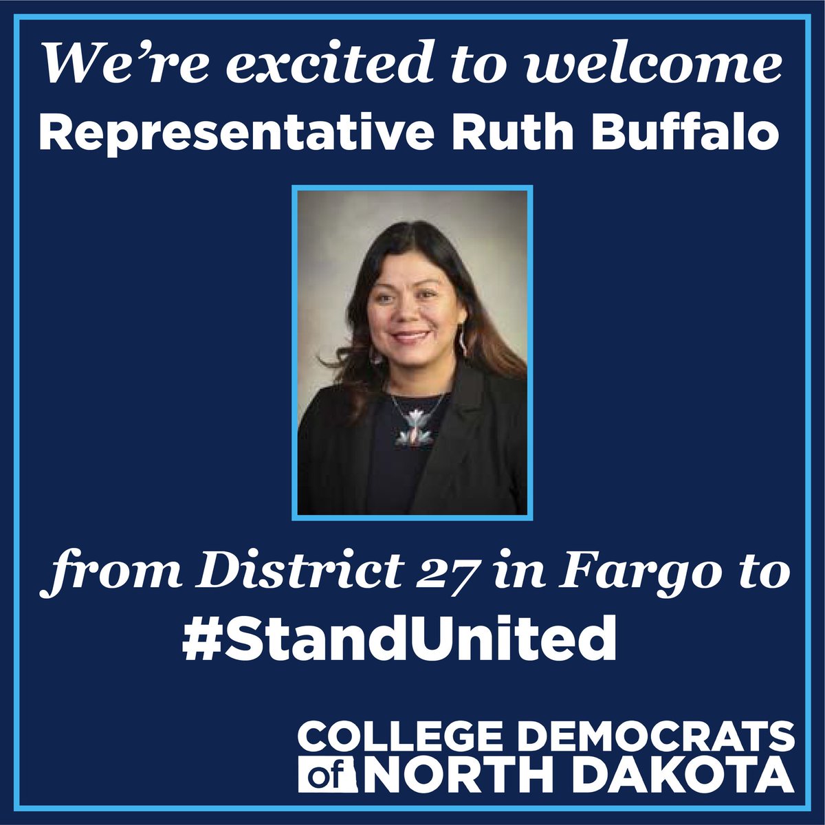 collegedemsnd's tweet photo. Our third guest speaker for Stand United’s legislative panel is Representative Ruth Buffalo!  You can register for our 2019 Convention at the link below:

https://t.co/ruKcz1wMJi https://t.co/vrV1ATXuNE