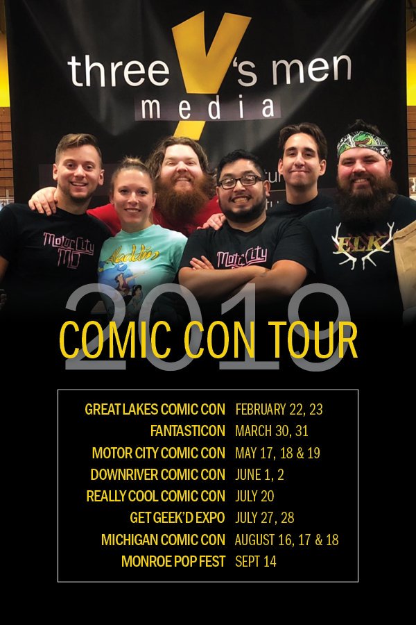 ThreeYsMenMedia's tweet photo. If you missed any of our #ComicCon date announcements,  here they are! Our next event is @FantasticonShow, March 30 &amp; 31 in Port Huron!
#comic #comics #comicbook #MotorCityMo #indie #indiecomics #detroit #detroitcomics #motorcity #indieart #motorcity

https://t.co/14GspQnaSD https://t.co/7bRfnlhico