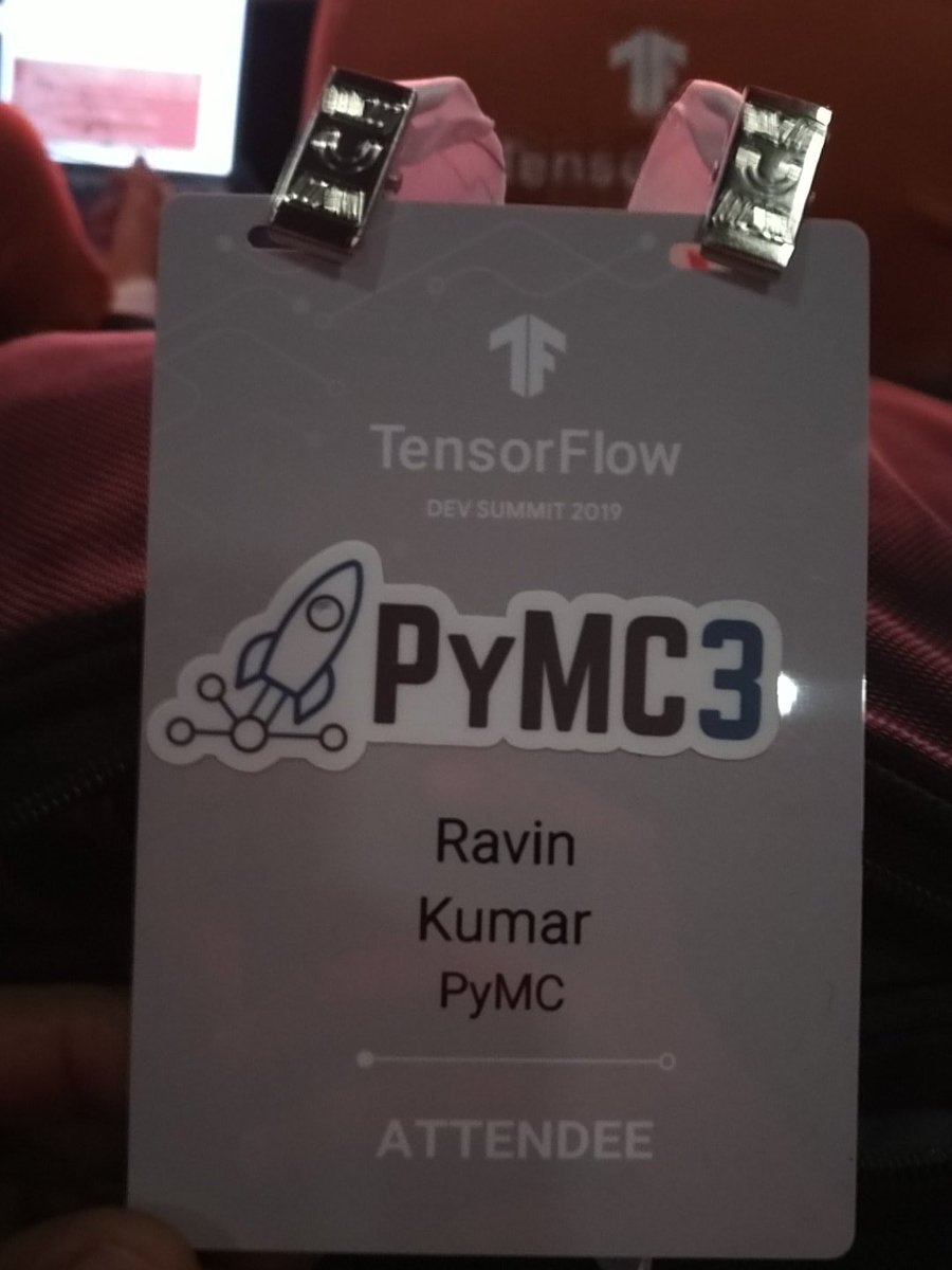 canyon289's tweet image. At #TFDevSummit representing only the finest of open source software, #PyMC3
