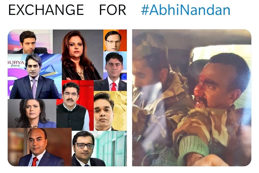 srivatsayb's tweet photo. Fair barter? Warmongers must also see some action no? 

#BringBackAbhinandan https://t.co/P4X5zMqTys