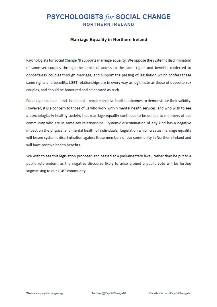 The call for #MarriageEquality for Northern Ireland is back in parliament this week. Here's our take on it. <a href="/NIBPS/">Northern Ireland BPS</a> <a href="/NIDCP/">DCPNI</a> <a href="/TRPNI/">The Rainbow Project</a> <a href="/Love_EqualityNI/">Love Equality NI</a>