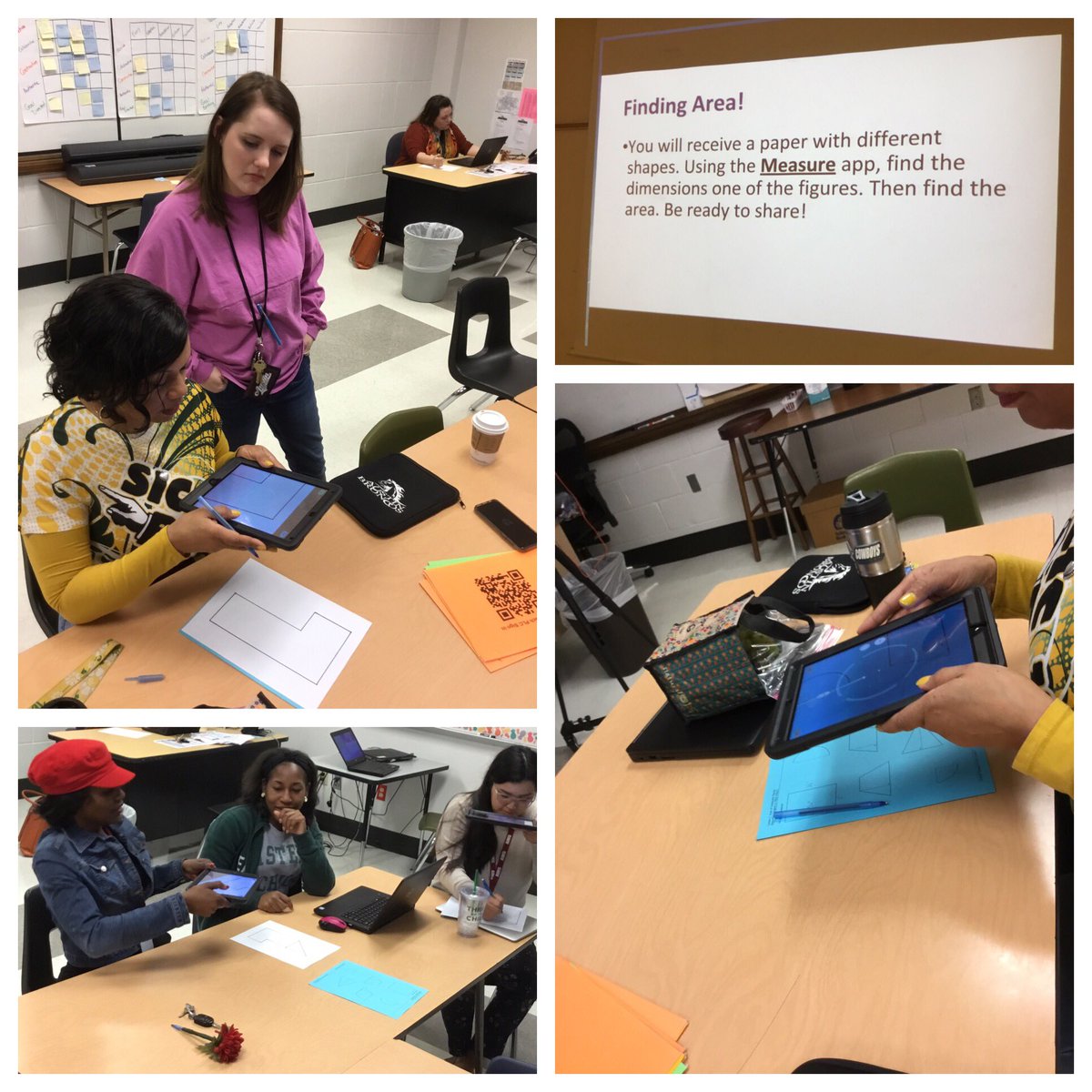 Austin_Broncos's tweet photo. Math Tech PLC using iOS Measure app to facility inquiry #collaboration #conversations #modelteaching #myirvingisd https://t.co/jBa4p3oEzt