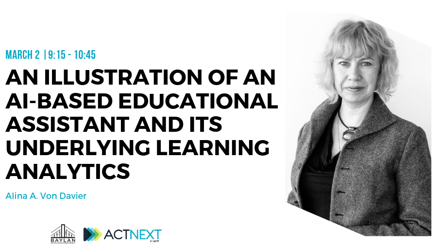 ACTNext's tweet photo. ⏰ 9:15-10:45, March 2, come 👂@AlinaVdav's session: "An Illustration of an AI-based Educational Assistant and Its Underlying Learning Analytics" at the 🌉🌉2019 Bay Area Learning Analytics Conference! 👉https://t.co/ODmlwVZHjx👈  @ACT @StanfordEd @BayLAN_conf #baylan19 https://t.co/bxT6LfMfOV