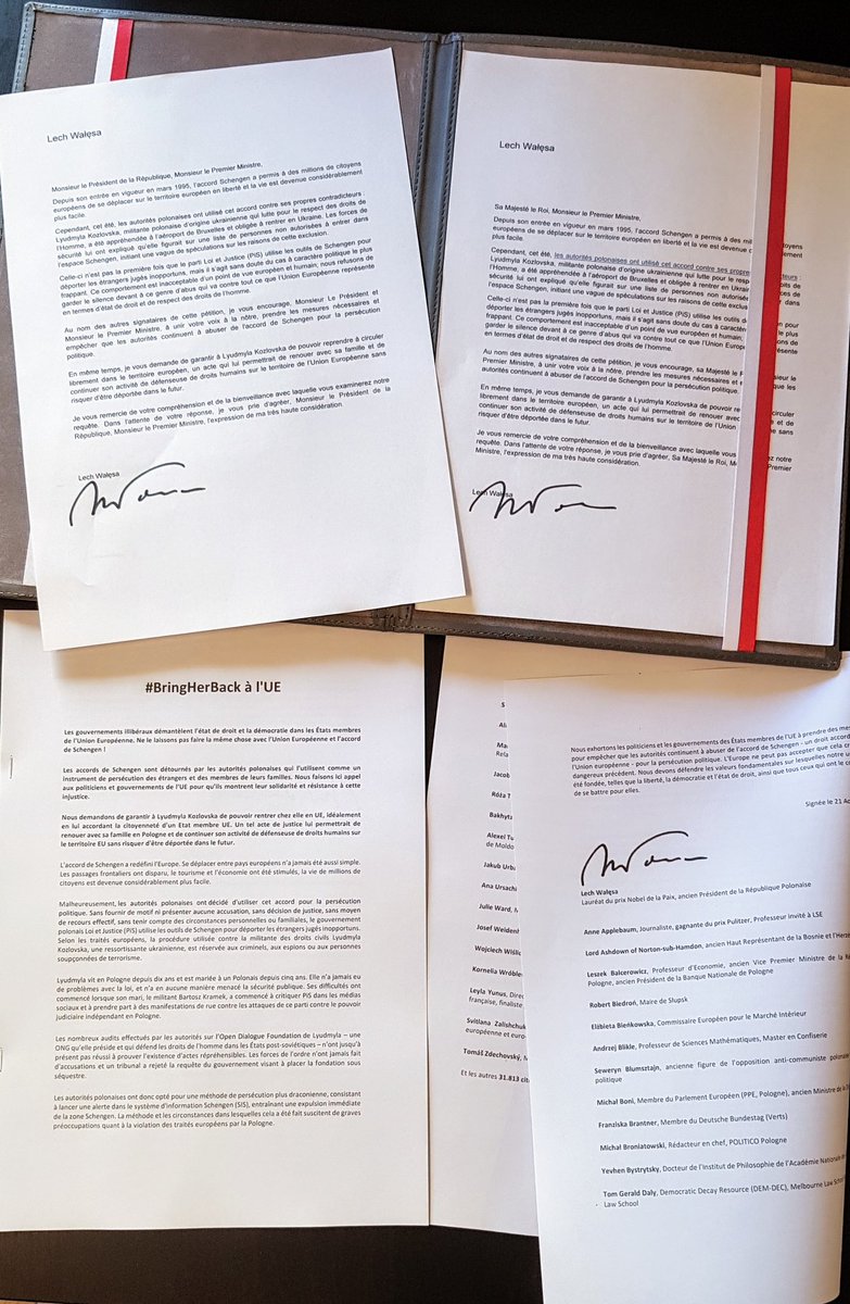 bhb_campaign's tweet photo. Our petition for @LyudaKozlovska, signed by @PresidentWalesa, ready to be sent to @EmmanuelMacron, @EPhilippePM, @MonarchieBe &amp; @CharlesMichel.
Nasza petycja, podpisana przez Prezydenta Wałęsę, gotowa do wysyłki do prezydenta i premiera Francji oraz króla i premiera Belgii 🙂💪 https://t.co/I26JuvesWj