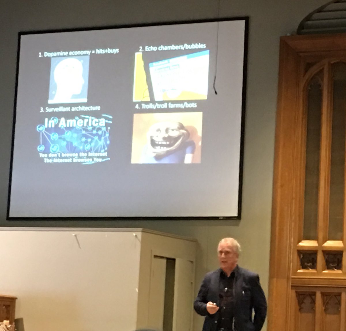 hj_dewaard's tweet photo. Enjoying a special event exploring memes, bots, and current events as layers of Remix, Rhetoric and ‘Reality’ in the Era of ‘Fake News’ with @mhoechsmann! @LakeheadOrillia @mylakehead @LakeheadORILBEd @sburnie13 https://t.co/MadAEXKmEx