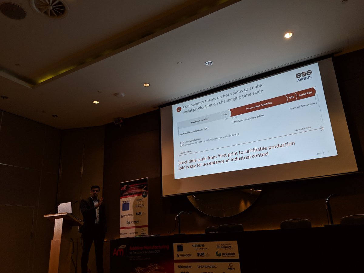 3dprintindustry's tweet photo. Vinu Vijaya @EOSGmbH gives insights from over 300 industrial AM projects. Including making class 2 parts for the @Airbus A350 XWB. #AMforAS #3dprinting https://t.co/UBoQVSjQJM