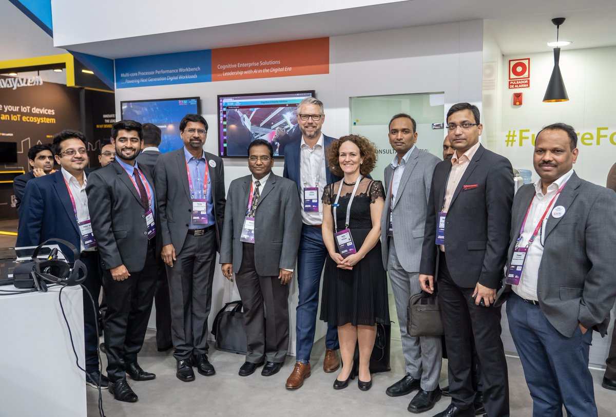 TCS_Europe's tweet photo. .@TCS' V. Rajanna, Senior Vice President and Global Head, Technology Business Unit, had the pleasure to host @ericsson’s Johan Torstensson, CIO and Head of IT, and Sofia Berg, Head of Sourcing, Managed Services and Network services at the @TCS stand at #MWC19. #TCSMWC https://t.co/FmlpYHYRcS