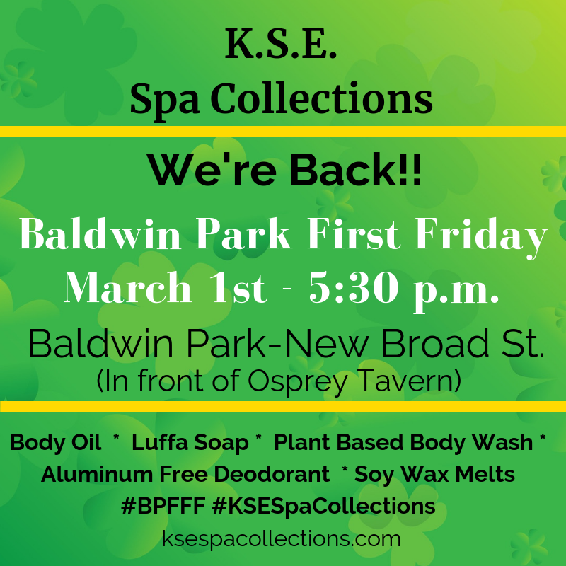 KSESpa's tweet photo. 🍀 We're Back at Baldwin Park! 🌈 - https://t.co/b3SpbrkQ3J See you Friday, March 1st in front of Osprey Tavern. We'll have your favorites, including Aluminum Free Deodorant, Luffa Soaps, Moisturizing Body Oils, and more! https://t.co/Bz8dfw6lkm