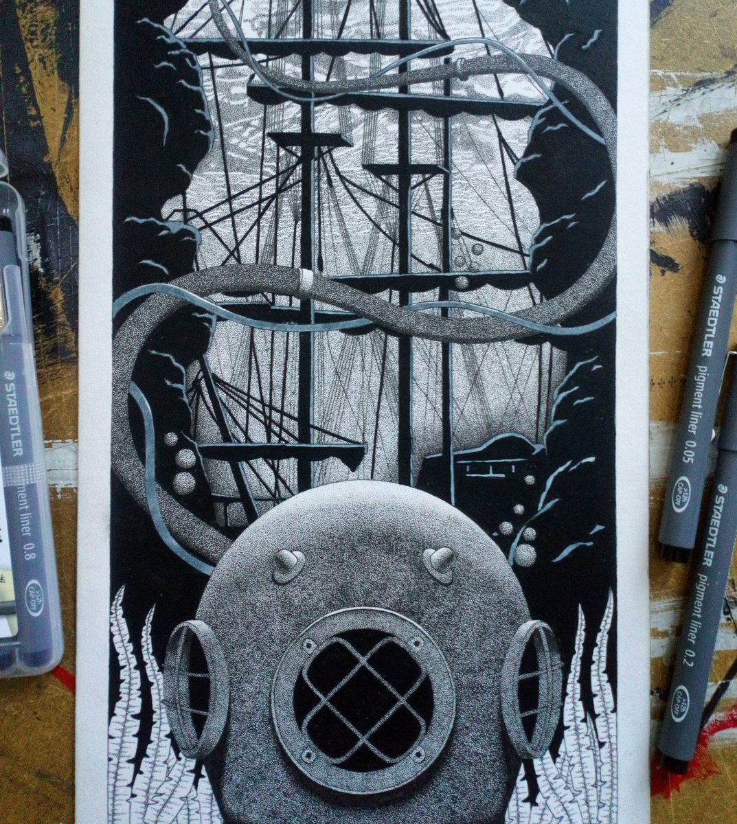 #wip on a commission. I've finished the last major part of stippling today so hopefully this should be finished by the end of the week #illustration #art