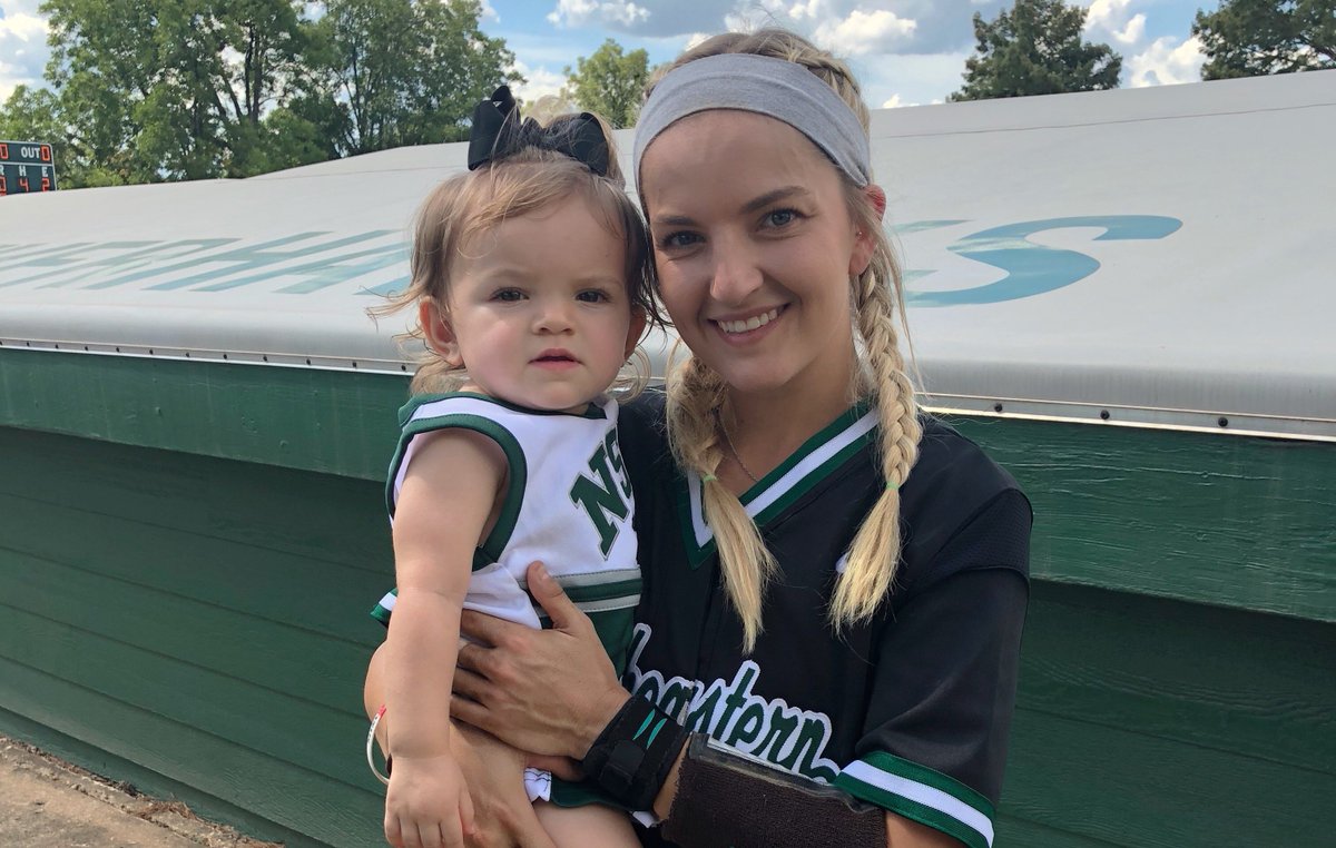 NCAA's tweet photo. Maddie Boyd was on the verge of becoming @RiverHawksSB’s career hits leader in 2017 when she learned she was pregnant.

Now the senior is back on the diamond to show her daughter the power of persistence: https://t.co/163rhUjh2i https://t.co/oEe8ryOTKj