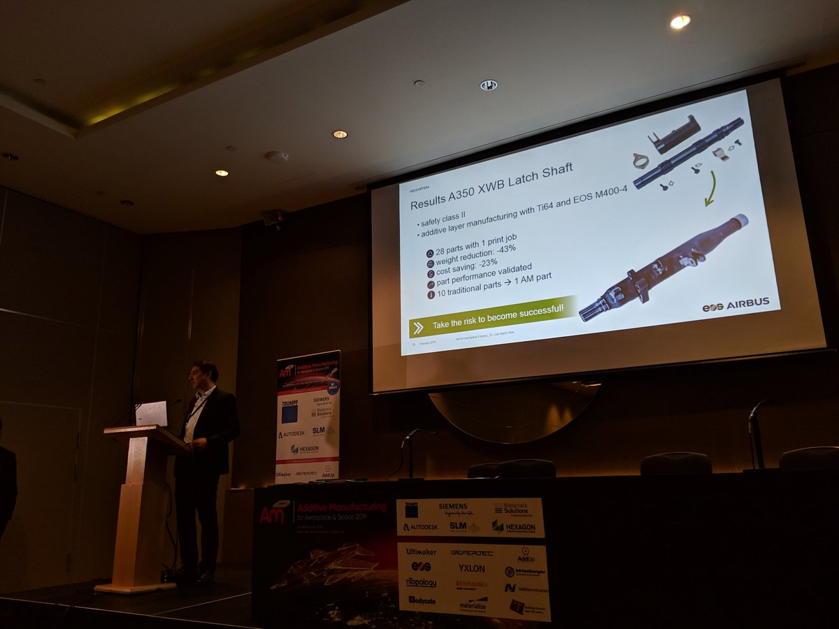 3dprintindustry's tweet photo. What is mass production @AirbusHeli & what are the parameters for success. Dr. Luis Martin Diaz gives details and more on the A350 XWB Latch Shaft. #AMforAS #3dprinting https://t.co/o54g8MkhJA