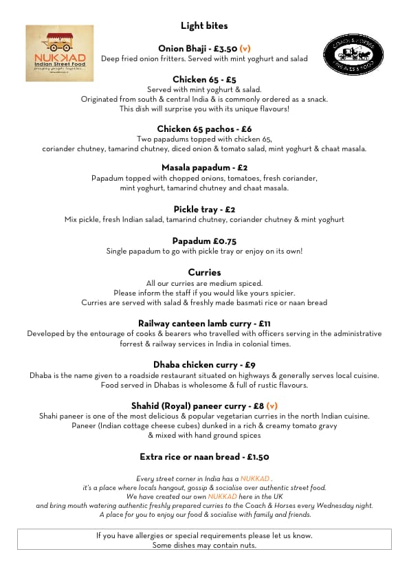 Tonight from 6pm to 9pm it's nukkad.co.uk curry night. Authentic indian street food &amp; curries cooked fresh to order