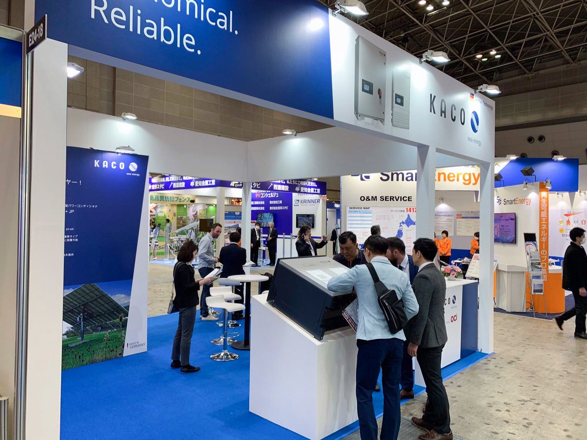 KACOnewenergy's tweet photo. Impressions from the first day of PV Expo in #Tokyo: It's an honour to work together on a joint booth with our friends from OCI Power for the first time!  Looking forward to advise visitors on the new partnership formed in January. Our booth is E24-22. #solar #energy #inverters https://t.co/ucMVDc67RL