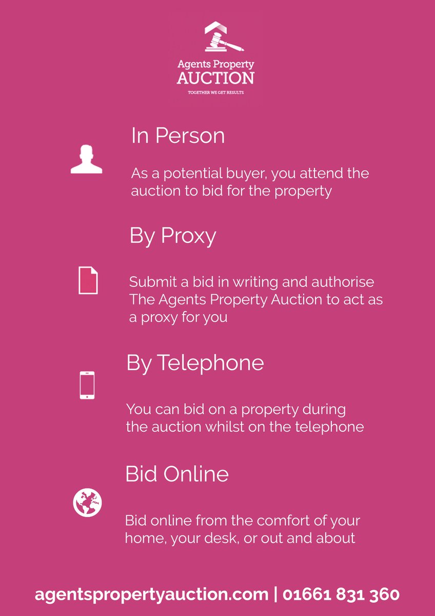 Bidding at auction is not a scary or daunting task. The bidding is conducted at a rate in which a novice can follow and in a way that is user friendly for everyone.

You can find out how to bid by calling us on 01661 831 360 or by visiting our website.

agentspropertyauction.com/looking-to-buy…