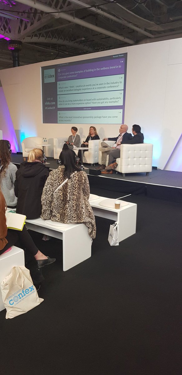IntlConfex's tweet photo. Amazing keynote session on corporate events 2019: trends and influences from Keith Povey from Vorizon. Alison Williams from L'Oreal, Anita Howard from ICE and Dave Greaves from Make Happen Moderated superbly by Robert Dunsmore #Confex19 https://t.co/X9uIashD9O