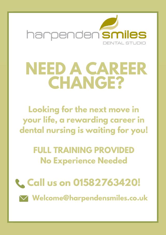 • Join Our Team - We're #Hiring • 
We're #recruiting for a Trainee #DentalNurse to join our friendly #dental practice!
Contact us on 01582 763420 or forward your CV to welcome@harpendensmiles.co.uk