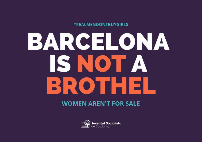 jsccatalunya's tweet photo. Aquest matí hem estat amb la @jscbcn i @JSCLH a les portes del #MWC amb la nostra campanya en rebuig de l’ #explotaciosexual reclamant que #BarcelonaIsNotaBrothel #Realmendontbuygirls https://t.co/Pn9fRrxDJ7