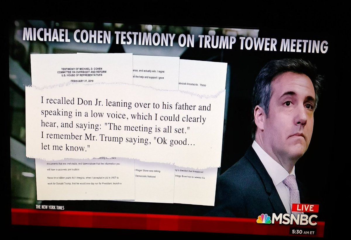  #Cohen released his written testimony ahead of his testimony and instead of staying away from  #TrumpRussia he spilled the beans on  #Trump and  #DonaldJTrumpJr for conspiring with Stone/WikiLeaks to get dirt on Hillary Clinton.  #TrumpCrimeFamily