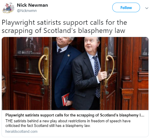 TrialByLaughter's tweet photo. Another triumph for #WilliamHone! #TrialByLaughter 👨‍⚖️ #IanHislop &amp; @Ncknwmn unexpected role in #Scotland's #BlasphemyLaw debate (sparked by @GlasgowKings Twitter Q&amp;A question @humanistsociety) comes to a head! READ ➡️ https://t.co/WrLX0FAyLt 

 https://t.co/xxHn3IZvM8 https://t.co/76m1BM8bvY