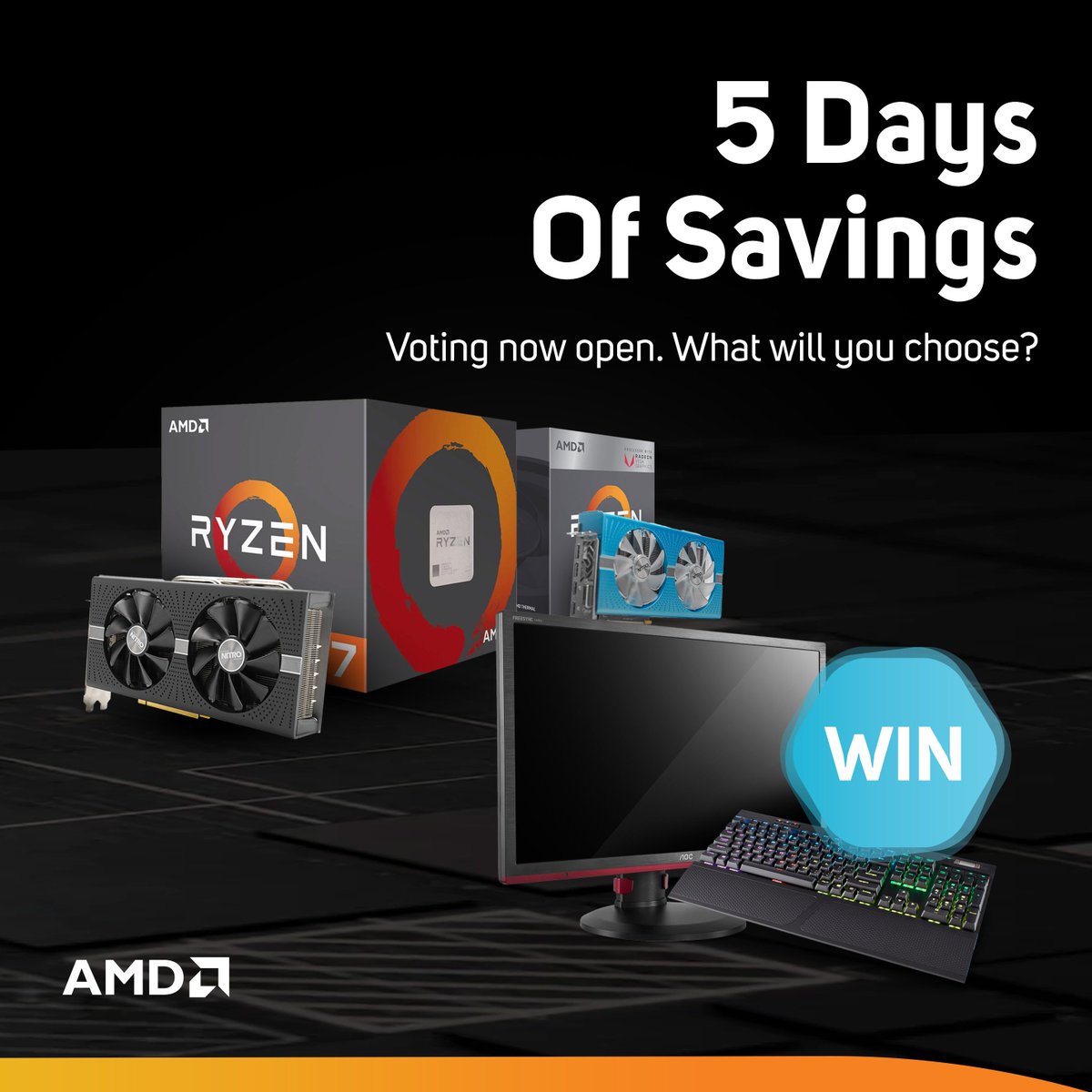 ScanComputers's tweet photo. #Win a 144hz FreeSync Monitor and Peripheral bundle just for telling us which products you want us to discount! @AMD_UK and Scan are bringing you 5 days of savings! You choose the products that will be discounted each day next week! Vote and Enter here https://t.co/AbCu8wFhlu https://t.co/1iX5hVQe08