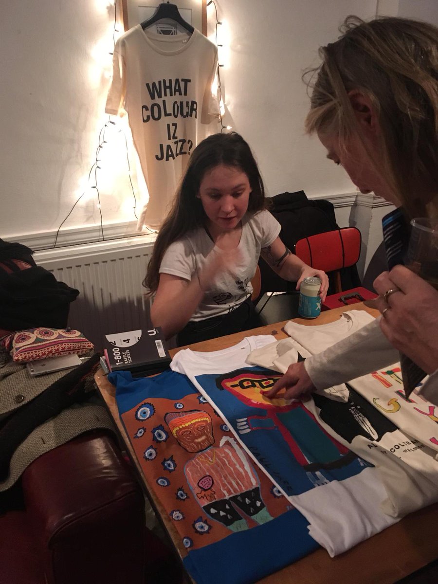HackneyRoots's tweet photo. A few snapshots of a wonderful night with @HeadwayELondon. Setting the scene: a full house @chatspalace, The Colour of Jazz artwork and t-shirts from Submit to Love Studios w/ @colinelachiver (LAST DAY to get them via @everpresshq: https://t.co/GxEIoZr4nh) and 5 from @Grand_union https://t.co/geydWUkzYz