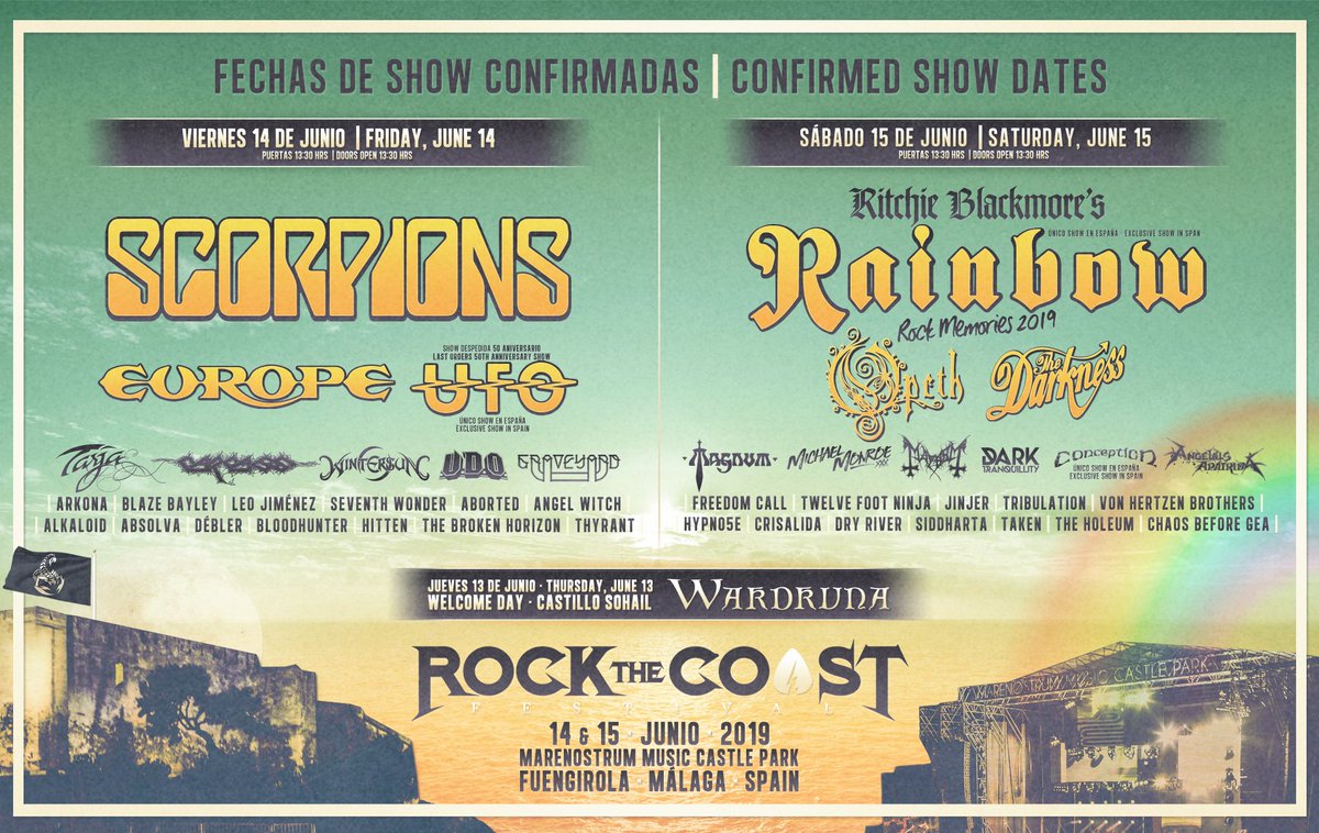 rockthenightfes's tweet photo. ¡DISTRIBUCIÓN FINAL DE BANDAS POR DÍA EN @rock_the_coast!
BANDS DISTRIBUTION PER DAY AT @rock_the_coast!
🎫 Tickets: https://t.co/QLoUYQE1Rv
👉 + info: https://t.co/iv3uzsPl54 https://t.co/NH2mKa8oS3