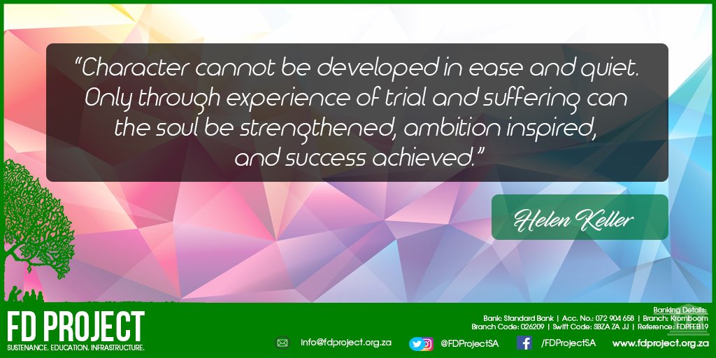 FDProjectSA's tweet photo. #FDPSAQuotes #QOTW #QuoteOfTheWeek #FDProjectSA #FDPSA #HelenKeller https://t.co/oOjpZofA0A