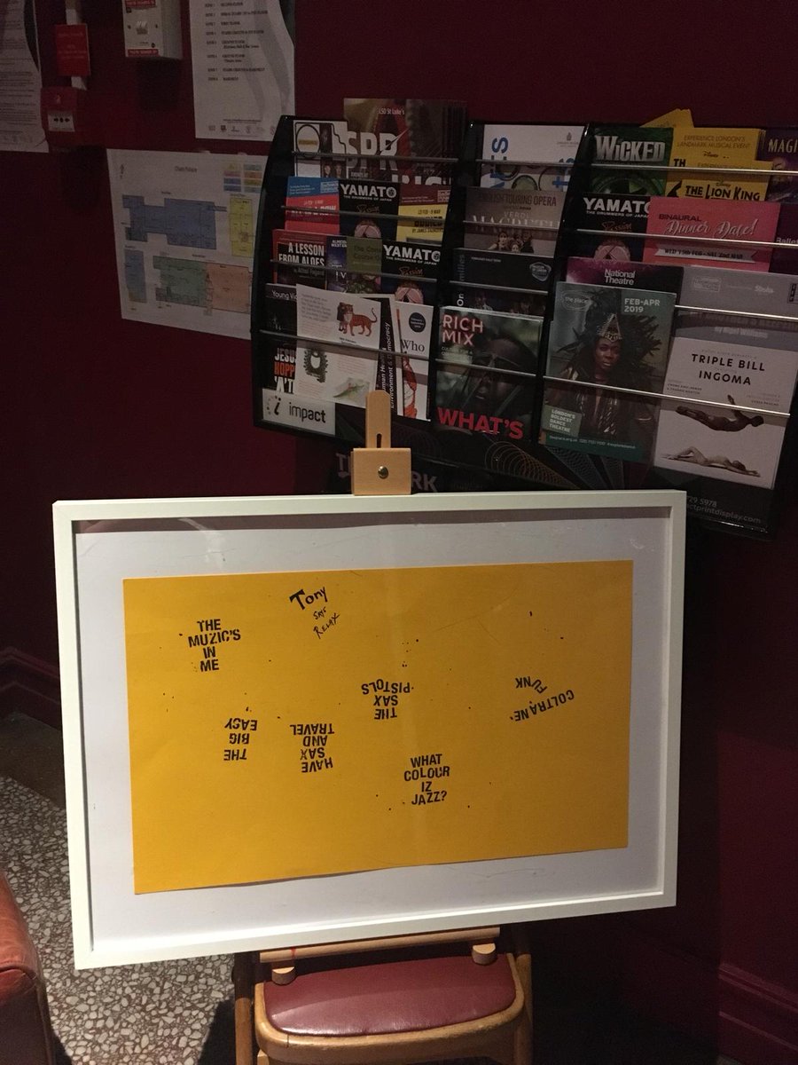 HackneyRoots's tweet photo. A few snapshots of a wonderful night with @HeadwayELondon. Setting the scene: a full house @chatspalace, The Colour of Jazz artwork and t-shirts from Submit to Love Studios w/ @colinelachiver (LAST DAY to get them via @everpresshq: https://t.co/GxEIoZr4nh) and 5 from @Grand_union https://t.co/geydWUkzYz