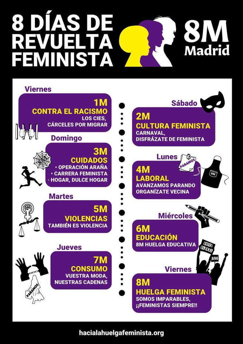 FeminismosMad's tweet photo. El pasado 8 de marzo salimos a las calles para demostrar que sin nosotras se para el mundo. Este año, antes de pararlo vamos a moverlo bien:

‼️Desde el viernes vamos #HaciaLaHuelgaFeminista con #8DíasDeRevuelta ‼️

Va hilo con todo lo que se está tramando, para que te sumes!!👇🏻 https://t.co/0ydAbGj5gX