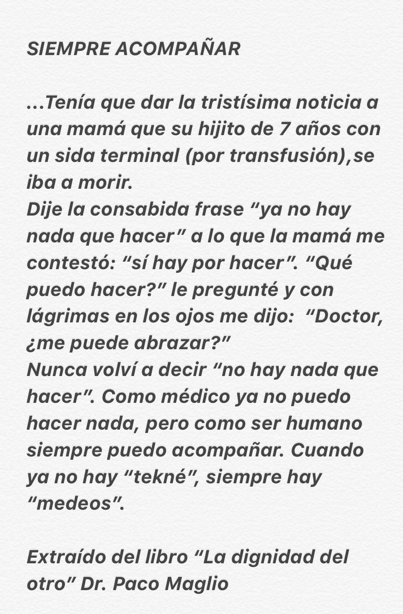 Infomedicos's tweet photo. “Si puedes curar, cura; sino puedes curar, alivia. Si no puedes aliviar, siempre acompaña y consuela”.
Acompañar es el verbo más importante del humanismo médico. https://t.co/ObhNM10MvL