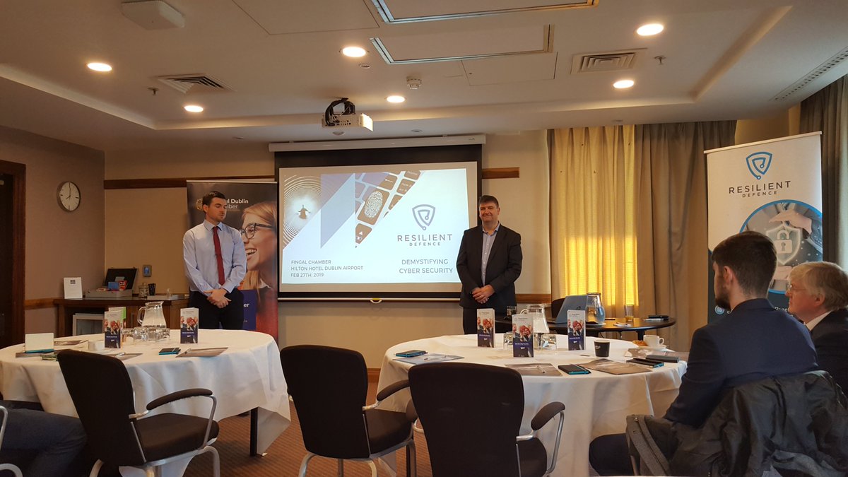 ResilientDef's tweet photo. Snippet from our February Event in partnership with @FingalChamber at Hilton Hotel Dublin Airport. Dave Hammond speaking about ways to demystify #cybersecurity for SME's and learn smart ways to protect your business from #cybercrime 
#ResilientDefence #cyber https://t.co/rmHRGZKA7g