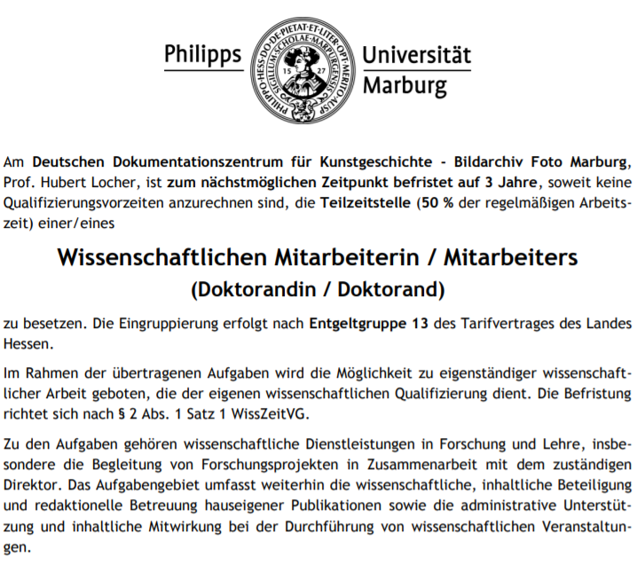 Stellenausschreibung Wissenschaftliche/r Mitarbeiter/in