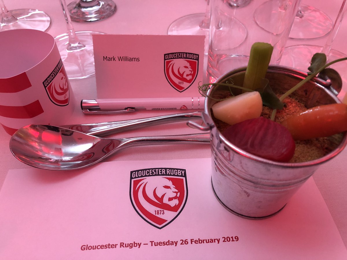 A dinner with a difference last night held in the home dressing room of <a href="/gloucesterrugby/">Gloucester Rugby 🍒</a> 

Thanks to the hospitality team at the club for putting on a very good event. Great food &amp; audience. Good luck for the rest of the season. 🏉